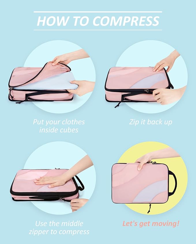 BAGSMART Compression Packing Cubes, 6 Set/4 Set/2 Set Travel Packing Cubes for Carry on Suitcases, Compression Suitcase Organ