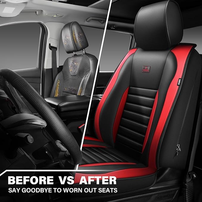 CAR PASS Nappa Leather Car Seat Covers Front Seats, Luxury Seat Protector for Cars, Waterproof Anti-Slip Seat Cushion Armrest