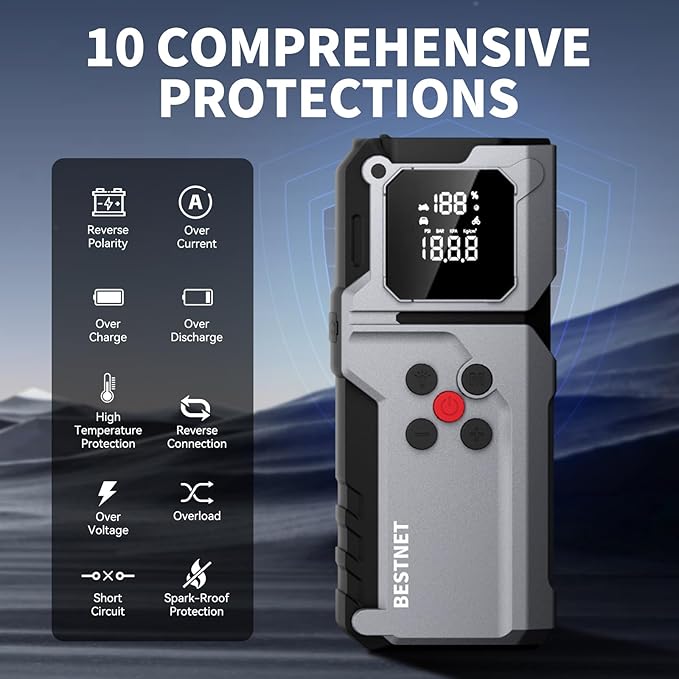 Q27 Jump Starter with Air Compressor, 3000A Portable Car Battery Booster, 150PSI Tire Inflator, Jumper Cables with LED Light, 12V Jump Box for Up to 7.0L Gas & 5.0L Diesel Engines