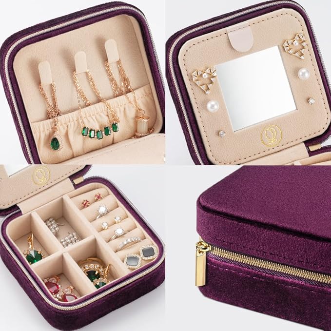 ZPROW Plush Velvet Travel Jewelry Case, Travel Jewelry Organizer, Jewelry Travel Case, Travel Jewelry Box, Small Jewelry Case