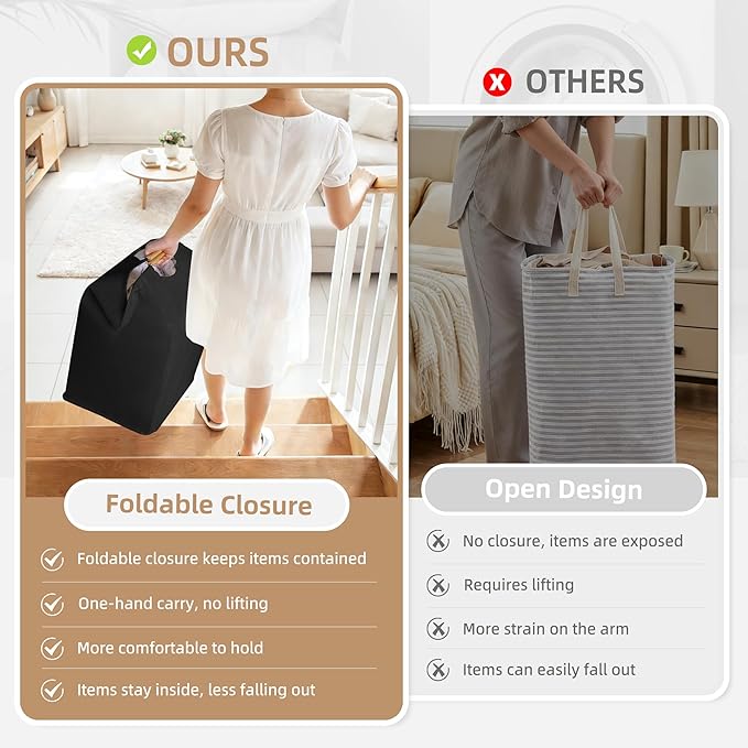 STORAGE MANIAC 3-Pack Large Laundry Hamper, 100L (26.4 Gal) Collapsible Laundry Basket with Bamboo Handles, Freestanding Wate