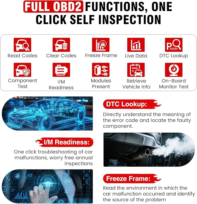2026 BOSSCOMM IF742 OBD2 Scanner, ABS/SRS/Transmission/Check Engine Code Reader Scan Tool with 6 Resets, ABS