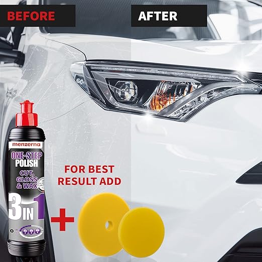 menzerna One-Step Polish 3in1 I Medium Cut Polish with High Gloss Finish & Seal in One I Buffing & Polishing Compound for Car Maintenance I Swirls, Holograms & Scratches I Car Body Repair I 8 fl oz.