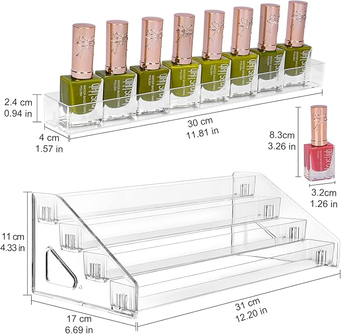 JessLab Nail Polish Organizer, 4-Tier Clear Acrylic Sunglass and Essential Oil Holder, Makeup Organizer for Bathroom Vanity C