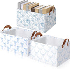 Boao 3 Pcs Blue Bow Storage Bin Collapsible Large Storage Baskets for Gifts Empty Candy Holiday Decor Canvas Laundry Basket F