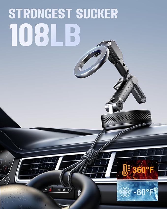 Magnetic Phone Holders for Your Car, Upgraded 360° Vacuum Car Phone Holder, 108+LBS Strongest Suction & 3000gf Magnetic, Car Phone Mount for 17 Pro Max 16 15 14 13 12/ Android Phones