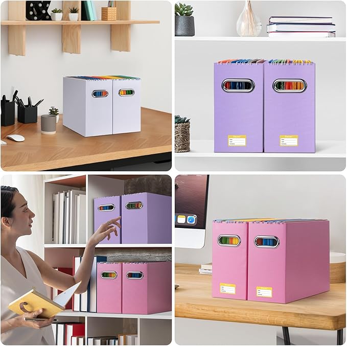 BALEINE File Organizer Box, Cardboard File Folder Organizer with Handle for Letter Size, Portable Collapsible Hanging Filing 