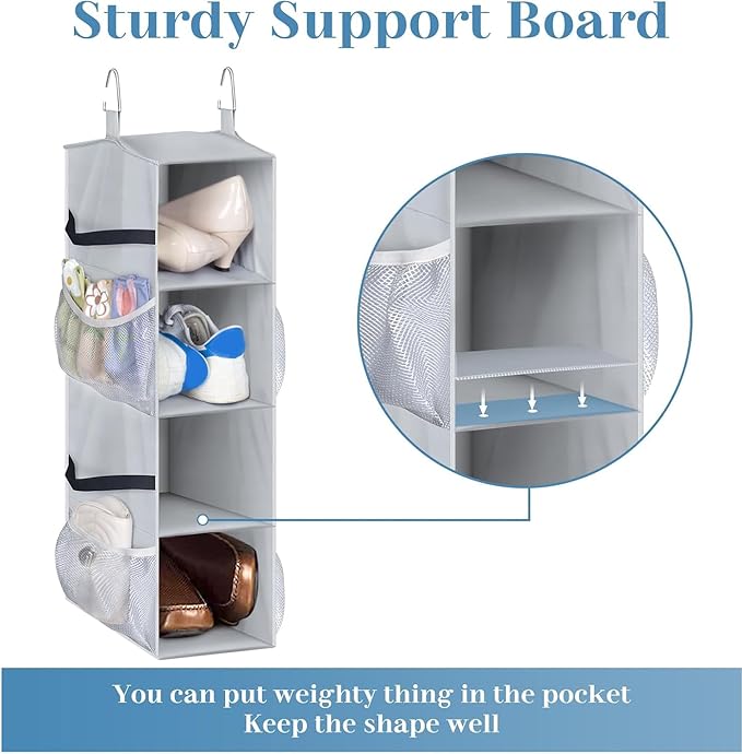 SLEEPING LAMB Short Hanging Shoe Organizer for Closet Storage with Mesh Side Pockets Holds 8 Pairs, Hanging Shoe Rack Hanger 