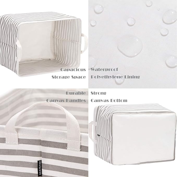 Sea Team 2-Pack Collapsible Canvas Fabric Storage Basket with Handles, Rectangle Waterproof Storage Bin, Box, Cube, Foldable 