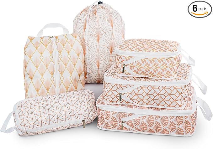 6 Pcs Compression Packing Cubes, Packing Cubes for Travel, Waterproof Luggage Organizer Bags Set, Cute Packaging Cubes for Wo