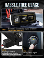 EcoNour Jump Starter | 1600A Peak | Portable Car Jump Starter | 12V Lithium Jump Box for 7L Gas and 5L Diesel Engines | Car Battery Jump Starter - LCD Display, Emergency Flashlight and Jumper Cables