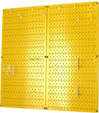 Wall Control Kitchen Pegboard Organizer Pots and Pans Storage Rack Organization Kit with Yellow Pegboard and White Accessorie
