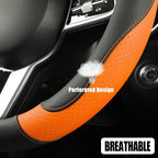 Microfiber Leather Steering Wheel Cover, Breathable, Anti Slip, 13.5 inch to 14 inch, Black with Orange