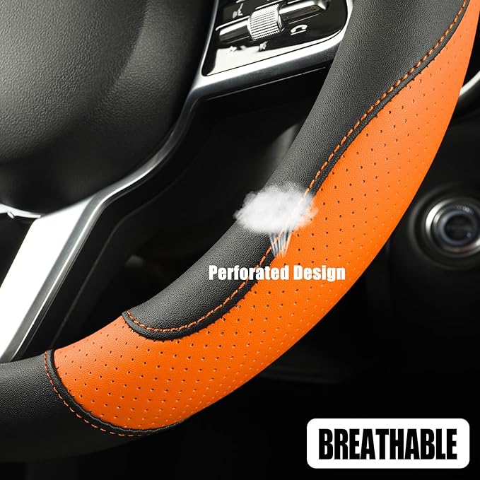 Microfiber Leather Steering Wheel Cover Large for Ford F150 F250 F350 RAM 4Runner Tacoma Tundra Range Rover Model X Model S, 
