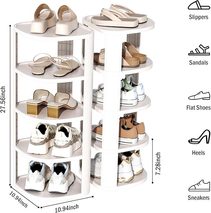 NestOrganix 5 Tier Vertical Shoe Rack, Stackable Narrow Shoe Rack Organizer for Entryway Closet Corner, Free Standing Shoe Ra