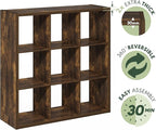 Furinno Cubicle Book Shelf, 9-Cube Bookshelf, Extra Thick Frame Reversible Bookcase with Open Back, 14.6" x 44" x 44", for Li