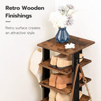 HOOBRO 8 Tiers Vertical Shoe Rack, Wooden Shoe Storage Organizer with Hooks, Narrow Shoe Tower for 8 Pairs, Space Saving, for