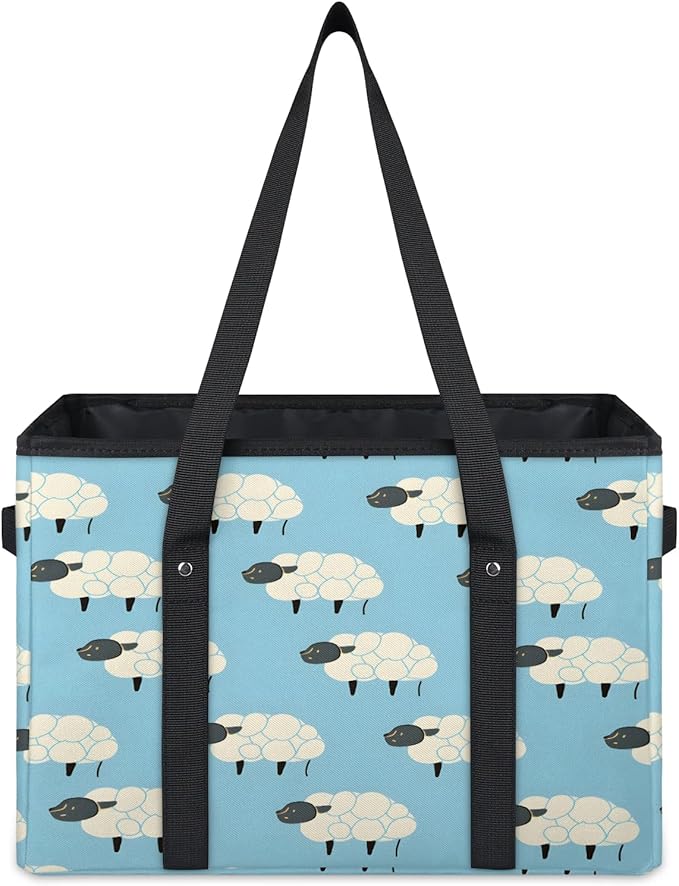 Reusable Grocery Bags Heavy Duty Shopping Bags Foldable Large Tote Bags with Long Handles & Hard Bottom