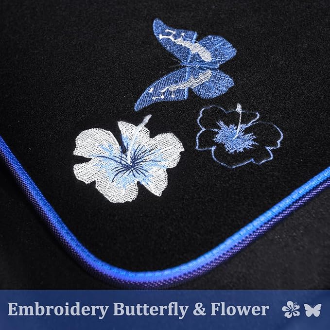 CAR PASS Universal Fit Embroidery Butterfly and Flower Car Floor Mats, Blue Car Floor Mats Fit 95% Automotive,SUVS,Sedan,Vans