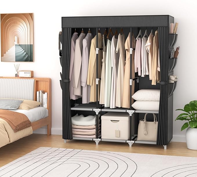 VTRIN Portable Closet for Hanging Clothes 52 Inch Wide Portable Wardrobe Closet with Cover, 6 Storage Shelves and 3 Hanging R