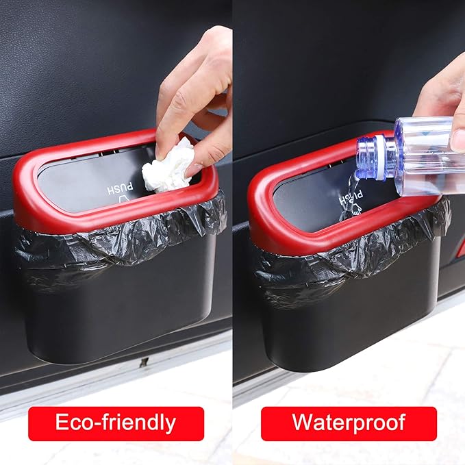 Accmor Car Trash Can with Lid, Mini Vehicle Dustbin Garbage Organizer Bin Holder, Portable Hanging Wastebasket Container for Auto, Home, Office (Red)