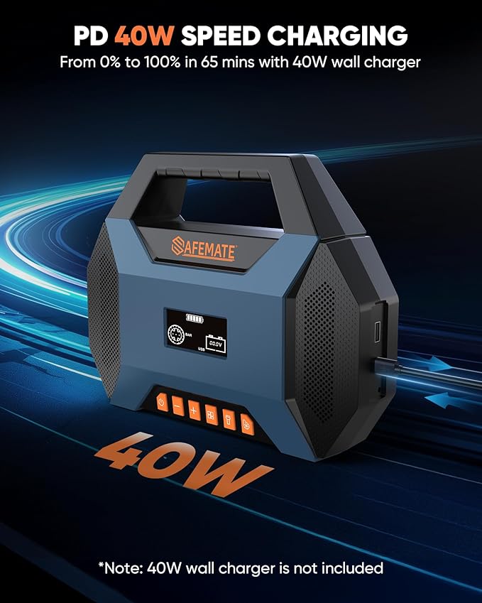 2500A Car Jump Starter with Air Compressor - 120PSI Tire Inflator, 40W Fast Charging, 48.84Wh Portable Power Bank, Voltage