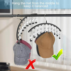 Hat Hangers for Closet, Metal 1 Pack Hat Organizer Holder for Hanger Closet Display, Hat Racks for Baseball Caps w/10 Clips, 