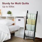 HONEST OUTFITTERS Blanket Ladders for The Living Room, 5-Tier Blanket Holder, Wall-Leaning Blanket Rack, Ladder Shelves, Wood