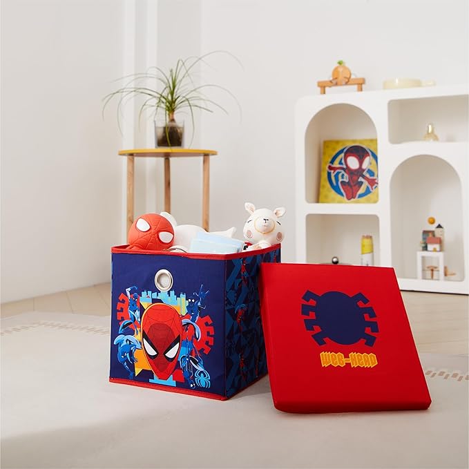 Idea Nuova Marvel Spiderman Collapsible Fabric Storage Cube,10” Organizer Bin with Lid for Bedroom, Playroom, and Closet