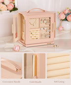 Homde Jewelry Box 360° Rotating, Necklace Earring Organizer with Transparent Window, Mirror, 7 Drawers, Large Ring Display St