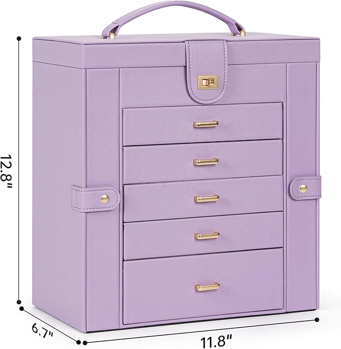 AKOZLIN Extra Large 6-Tier Jewelry Box Organizer Functional Huge, 5 Drawers Leather Jewelry Storage Case for Women Girls Ring