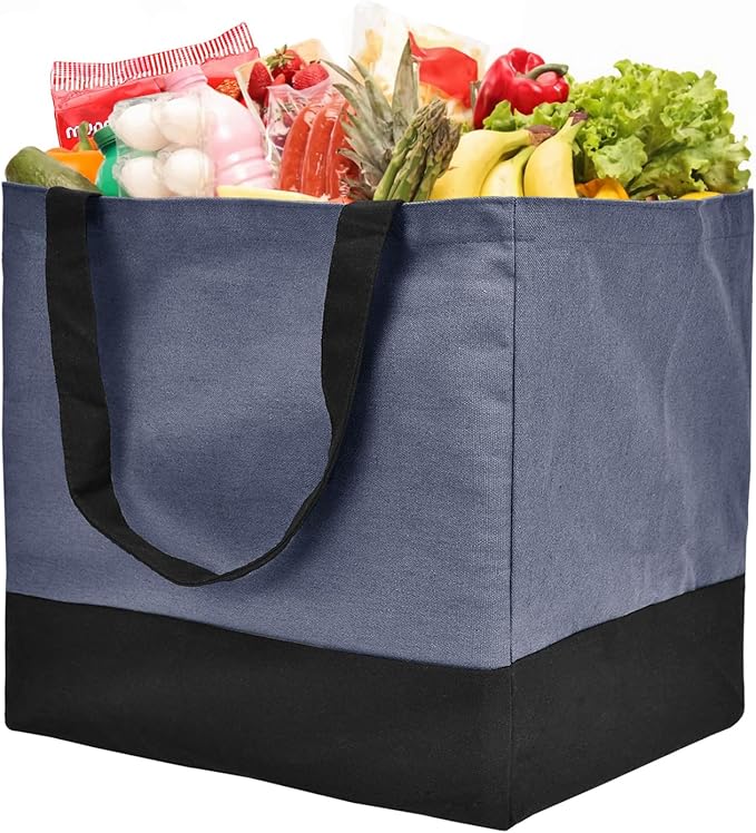 Canvas Reusable Grocery Bags Heavy Duty, 8.3 gal Foldable Large Tote Bag with Handles, Holds 60 lbs Canvas Shopping Bags, 1 Pack