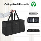 BALEINE Extra Large Utility Tote Bag with Reinforced Wire Frame, Reusable Grocery Bag for Shopping, Picnic (Black, 22''x12''x10'')