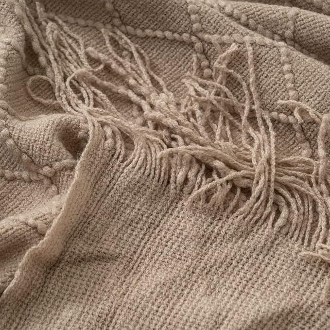 BATTILO HOME Khaki Throw Blanket, Beige Throw Blanket for Couch, End of Bed Throws Spring Decorative Large Throw Tan (Beige, 