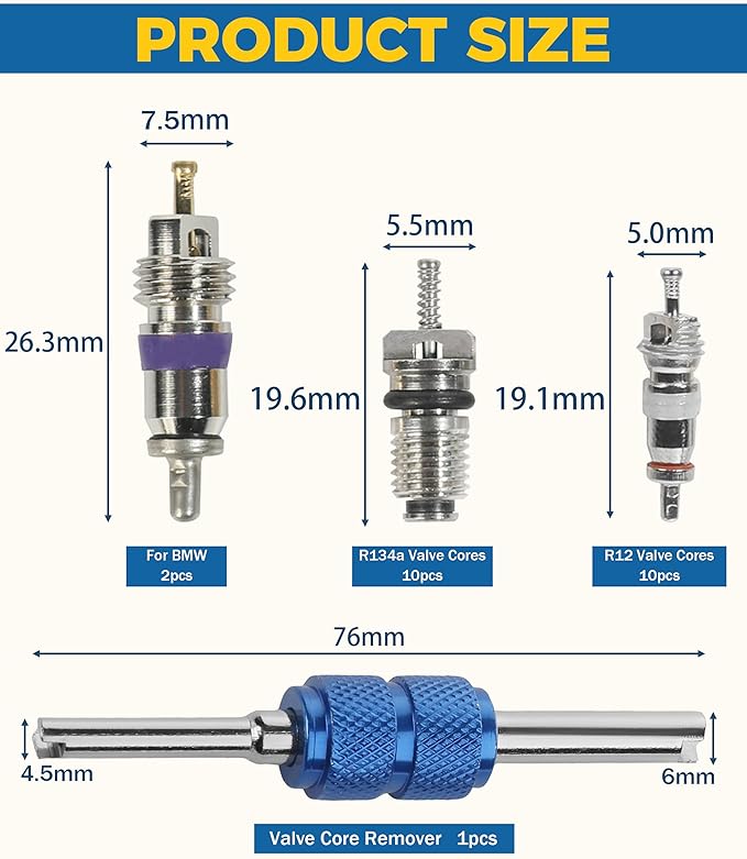 40PCS AC Schrader Valve Kit,AC Valve Core Removal Tool,Car Accessories AC Valve Core Kit,AC Schrader Valve Removal Tool,Autom