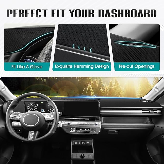 FIILINES Dash Cover for Hyundai Kona 2024-2026 Sunshade Non-Slip Mesh Dash Cover for Kona Accessories Dashboard Cover Mat UV 