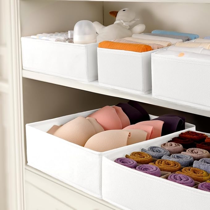 Criusia Underwear Sock Drawer Organizer Dividers 8 Set, Foldable Dresser Closet Organizers and Storage Bins for Baby Clothing