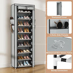 VILICK Shoe Rack with Cover Narrow Shoe Rack Organizer with 4 Side Pockets 10 Tier Tall Shoe Storage Shoe Shelf Holds 18-22 P