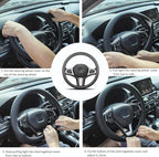 Leather Steering Wheel Cover for Chevy Silverado 1500 2500 3500, 14.5-15 inches Car Steering Wheel Cover, Black