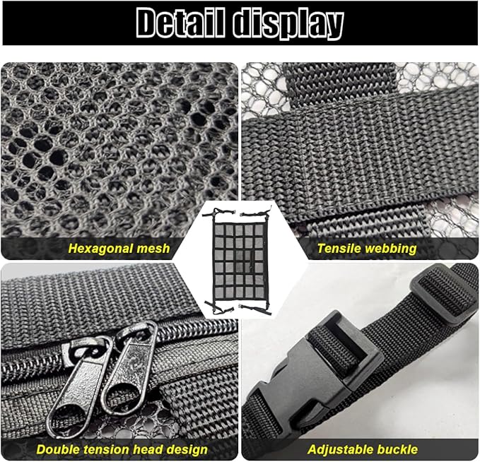 Car Ceiling Cargo Net Pocket, 30" x 21.2", Droop Less Car Storage Organizer, Strengthen Load Bearing Double Layer Mesh Organizer, SUV, Trucks, Camping, Road Trip Essentials