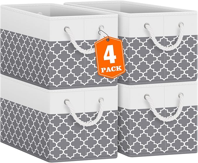 Fab totes Storage Bins [4-Pack], Foldable Storage Baskets for Organizing Toys, Books, Shelves, Closet, Large Storage Box with
