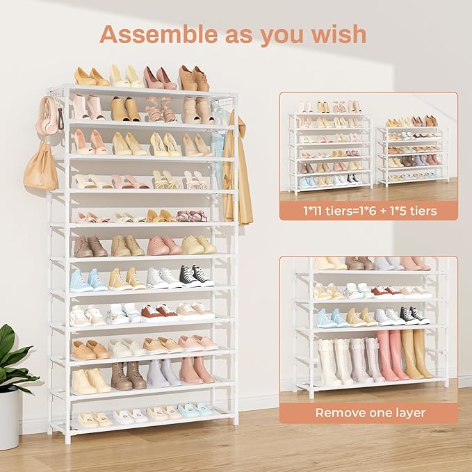 VILICK 11 Tiers Tall Wide Shoe Rack 55 Pairs Large Capacity Sturdy Durable Shoe Rack for Closet Metal Shoe Organizer Shelf wi