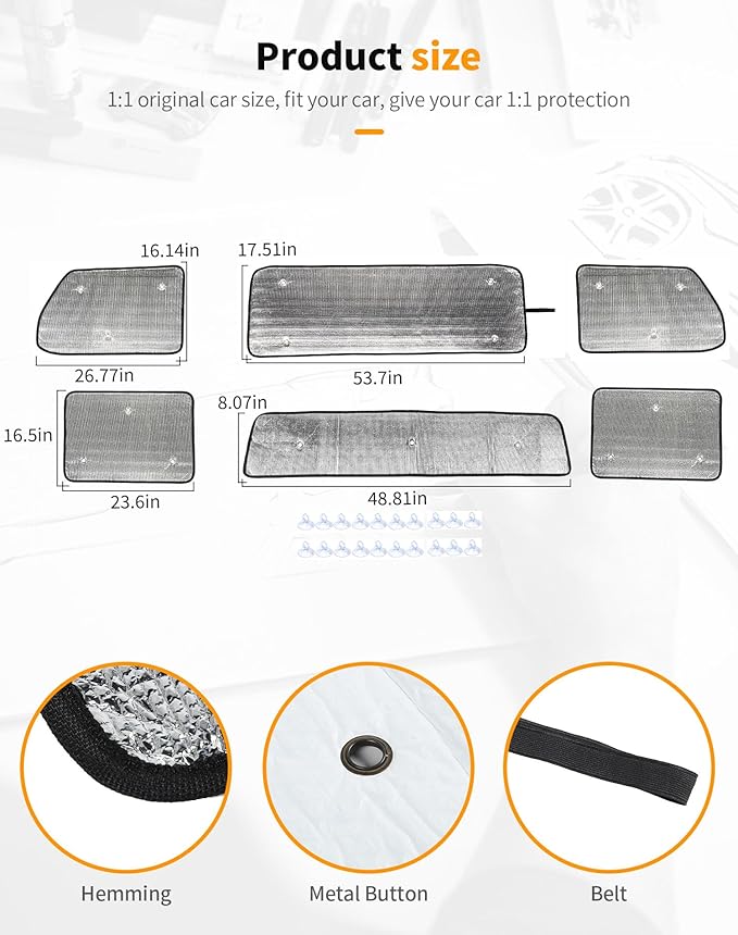 Hoolcar Windshield Sunshade Side Window Sun Shade Sunscreen Heat Insulation Sun Visor Compatible with Jeep Gladiator JT 2018-2023, Interior Accessories, 6PCs