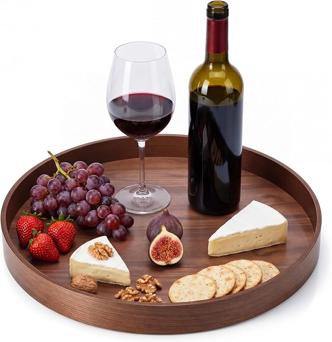 Leinuosen 20'' Walnut Wood Lazy Susan for Countertop Large Turntable Rotating Serving Tray for Table Top Non Skid Kitchen Tra