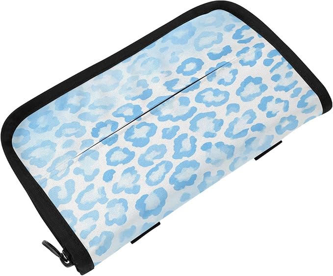 Car Tissue Holder Car Visor Organizer Tissue Box Holder for Car Sun Visor Organizer with Car Vehicle Accessories Essentials Interior for Women Men Leopard Print Sky Blue