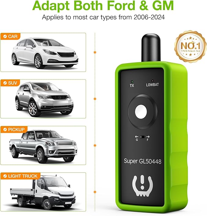 VXDAS 2IN1 TPMS Relearn Tool Super GL50448 for GM and Ford with Model Switch Button,Tire Pressure Sensor Monitor Reset Activation for Buick/Cadillac/Chevrolet/GMC/Lincoln 2025 Edition(Green)