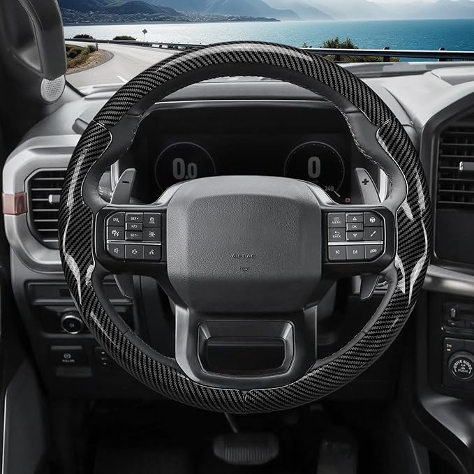 Steering Wheel Cover for Ford F150 2021-2025/ F-150 Lightning 2022-2025/ F250 F350 F450 F550 2023-2025/ Ford Expedition 2022-2024 Car Steering Wheel Cover Protector Accessories for Ford(Glossy Black)