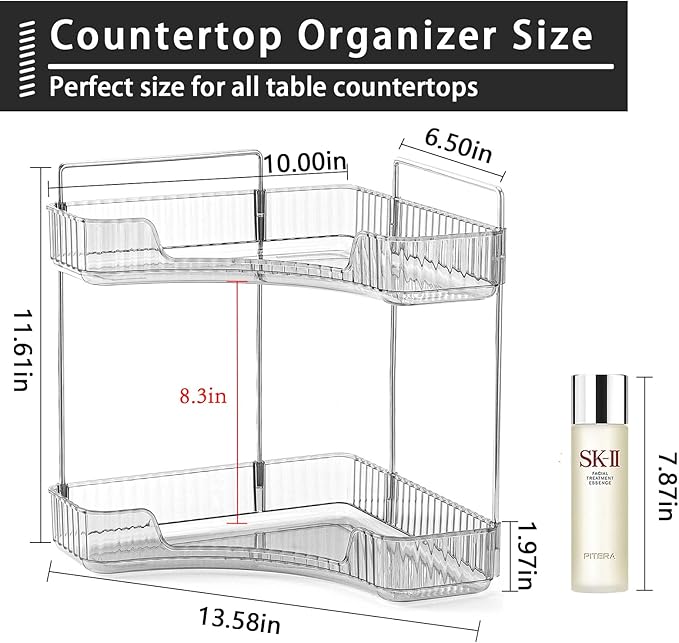 shuang qing 2-Tier Corner Bathroom Counter Organizer – Classic Storage Shelf for Makeup, Perfume & Toiletries, Space-Saving C