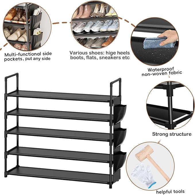 OYREL 5 Tier Shoe Organizer Rack for Closet, Entryway, Garage, Door, Space Saving, Shoe Holder Stand/Tower, Large, 20-25 Capa