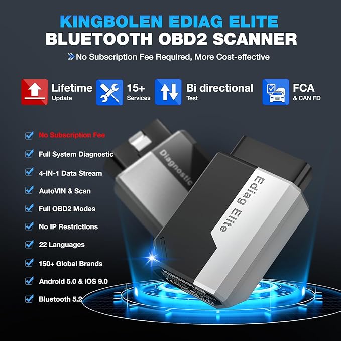 Ediag Elite KINGBOLEN Bluetooth OBD2 Scanner, Lifetime NO Cost Update Bidirectional Scan Tool for iOS & Android, Wireless Full